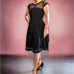 MIUSOL Retro Chic Black lace button Front 50's Style Whimsical Fit & Flare Dress